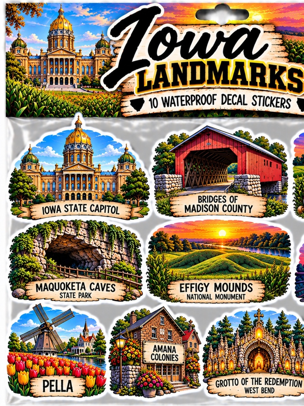 IOWA Landmarks Waterproof Decal Set — Multi-Color Stickers - Picture 3 of 3